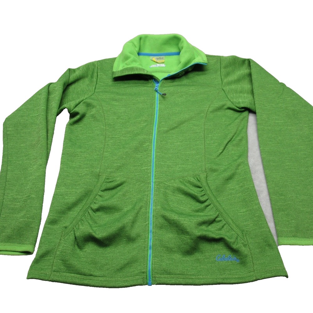 Cabelas Jacket Men Medium Green Pockets Fleece Lined Full Zip Hiking Outdoor